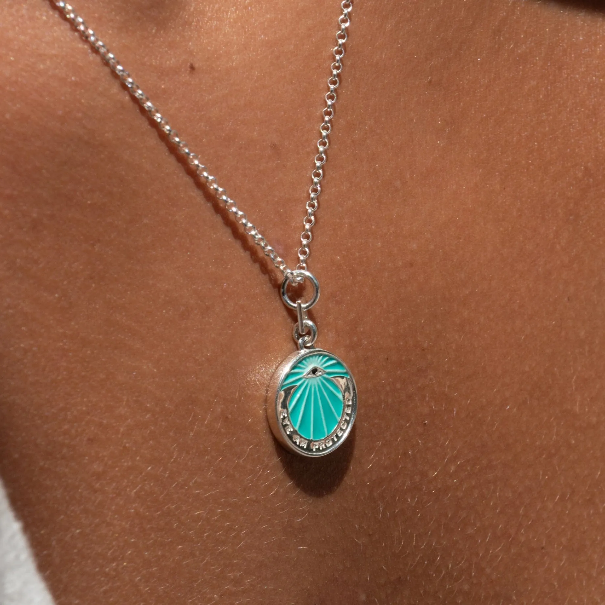 Silver Eye Am Protected Turquoise Coin Necklace sold by Lily Charmed product image thumbnail 2