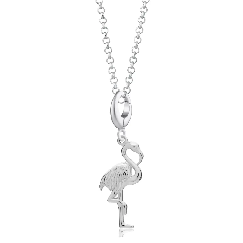 Silver Flamingo Charm Necklace sold by Lily Charmed