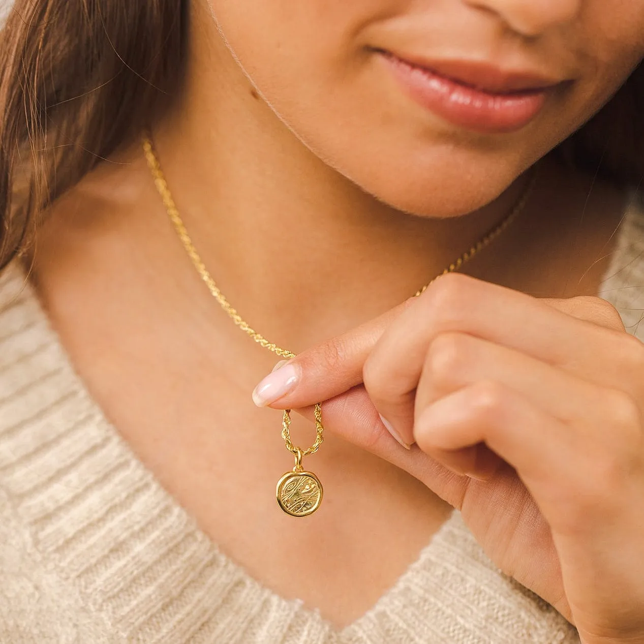 Engraved Gold Manifest Trust Charm Necklace sold by Lily Charmed product image thumbnail 3