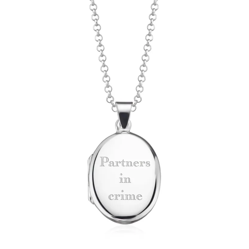 Engraved Silver Oval Locket Necklace sold by Lily Charmed