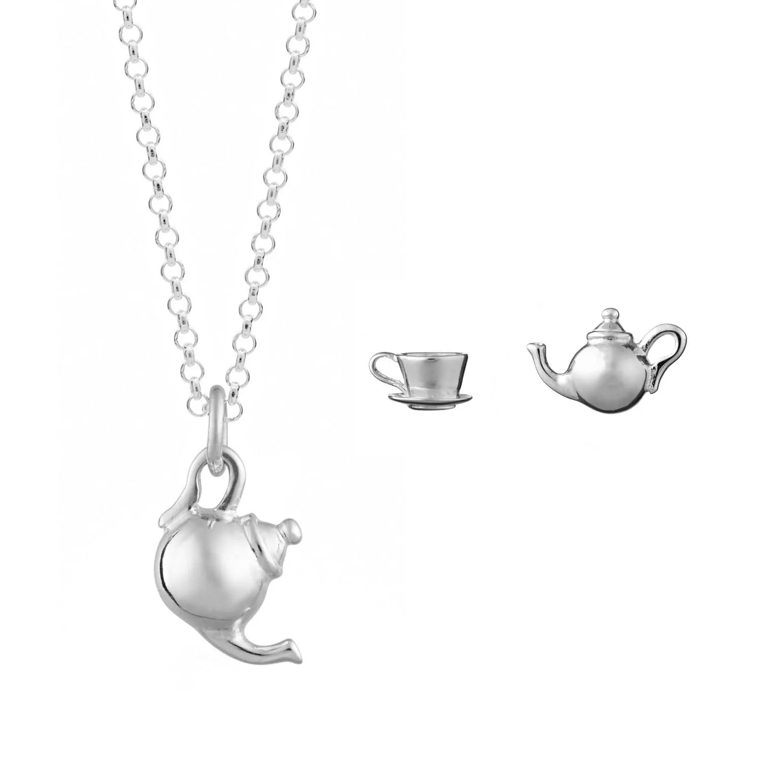 Silver Teapot Jewellery Set With Stud Earrings sold by Lily Charmed