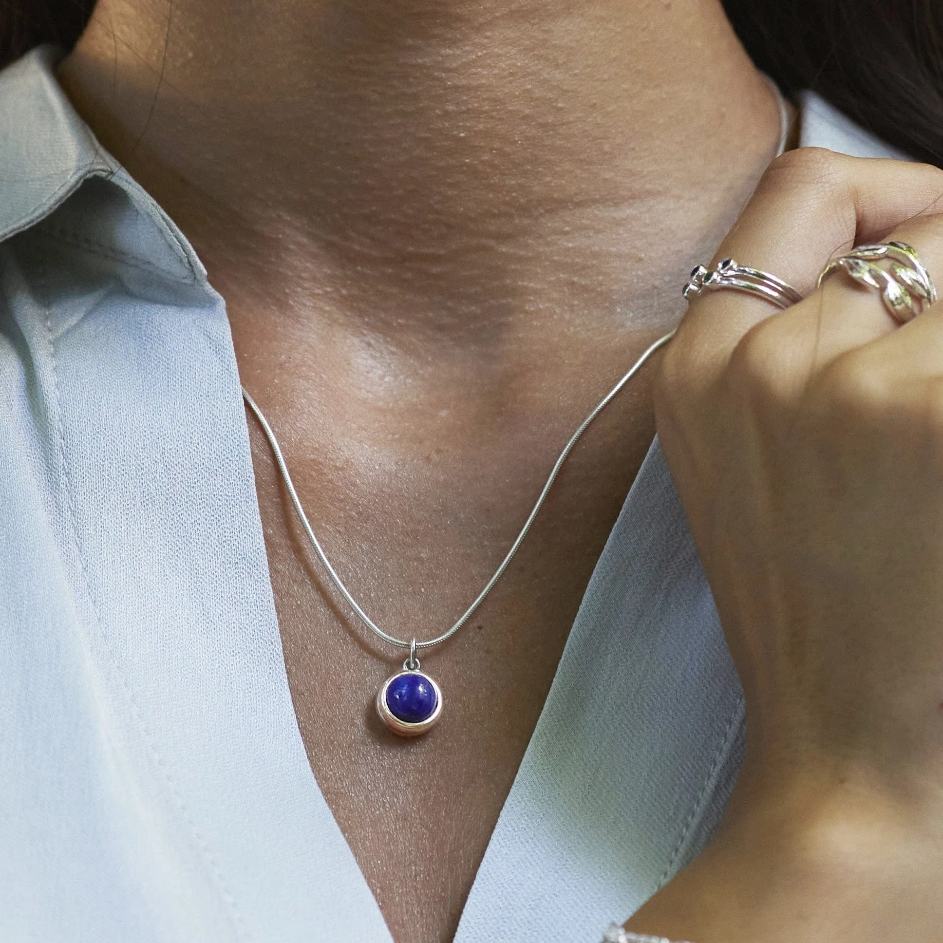 Silver Blue Lapis Healing Stone Charm Necklace (Wisdom) sold by Lily Charmed product image thumbnail 3