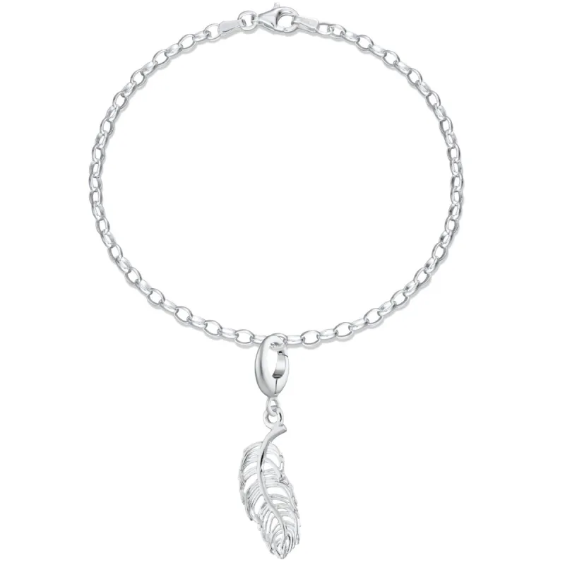 Silver Feather Charm Bracelet sold by Lily Charmed