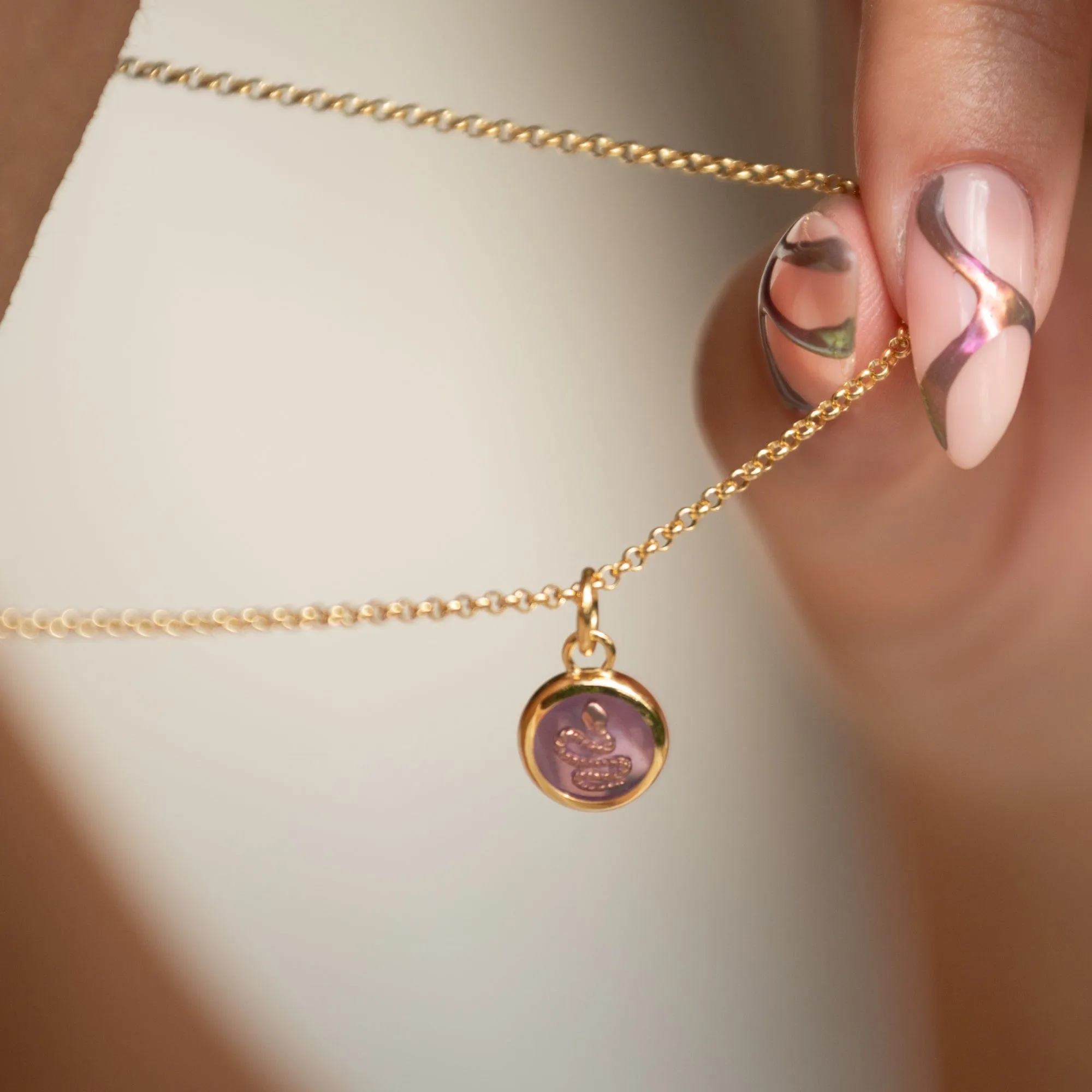 Gold Purple Snake Resin Capture Charm Necklace sold by Lily Charmed product image thumbnail 3