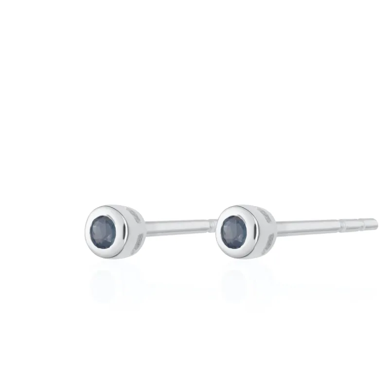 Silver September Birthstone Teeny Stud Earrings (Sapphire) sold by Lily Charmed