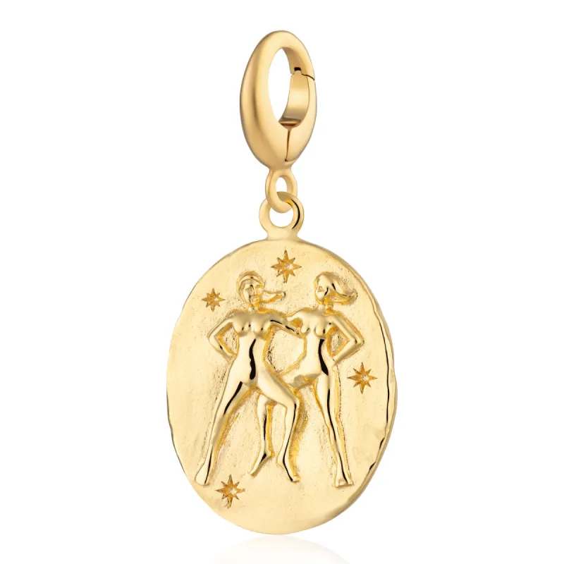 Engraved Gold Plated Gemini Zodiac Charm sold by Lily Charmed
