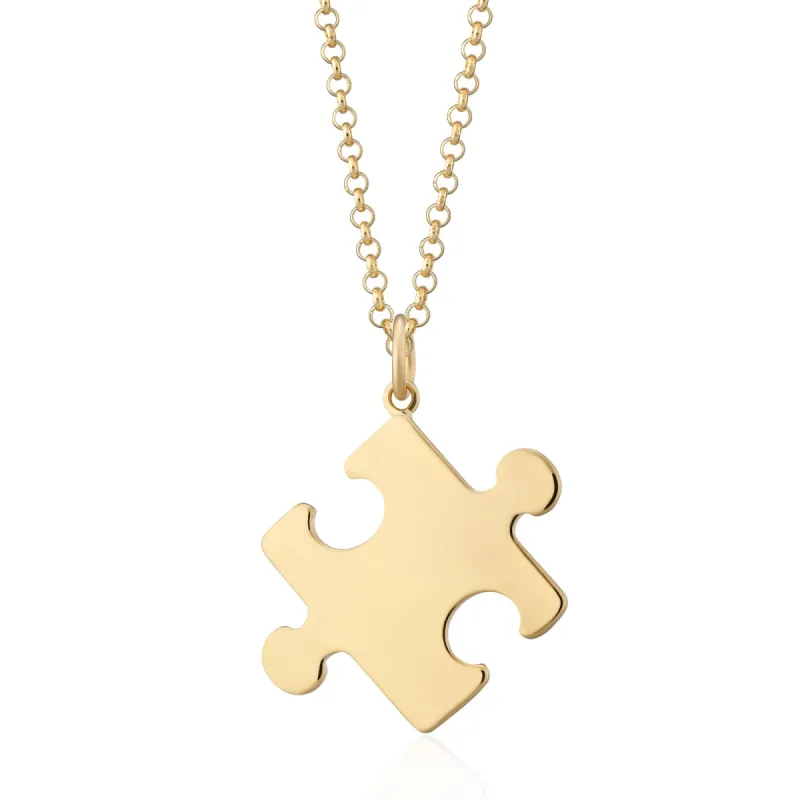 Engraved Gold Plated Large Jigsaw Necklace sold by Lily Charmed