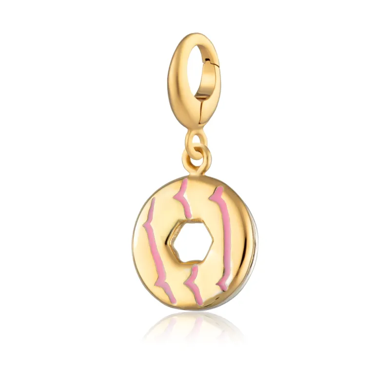 Gold Plated Party Ring Biscuit Charm with Pink Enamel sold by Lily Charmed