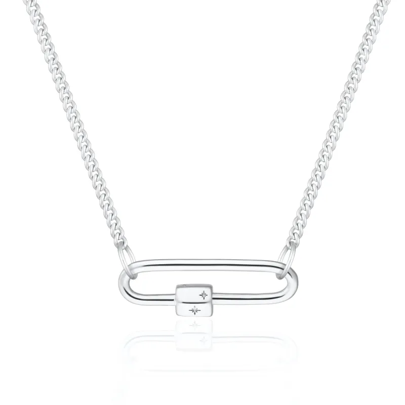 Silver Long Link Carabiner Curb Chain Necklace sold by Lily Charmed