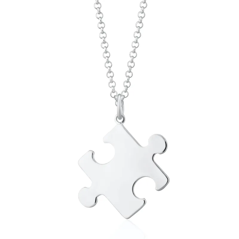 Engraved Silver Large Jigsaw Necklace sold by Lily Charmed