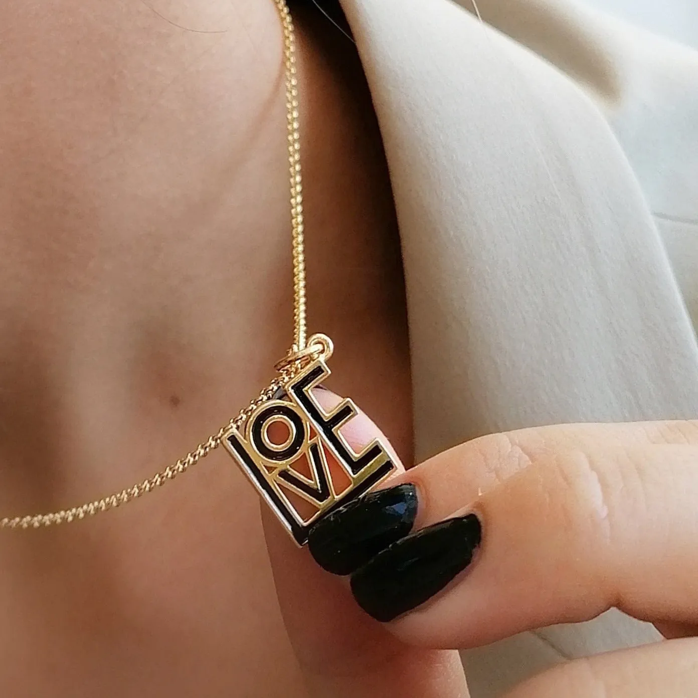 Gold LOVE Charm Necklace (Black) sold by Lily Charmed product image thumbnail 2