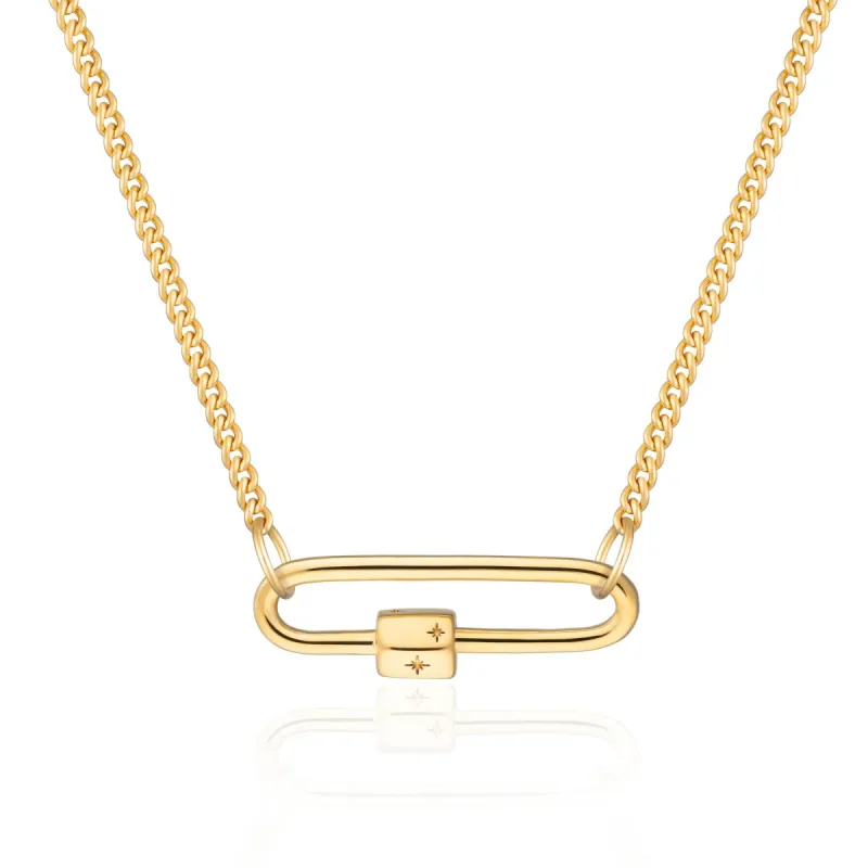Gold Long Link Carabiner Curb Chain Necklace sold by Lily Charmed