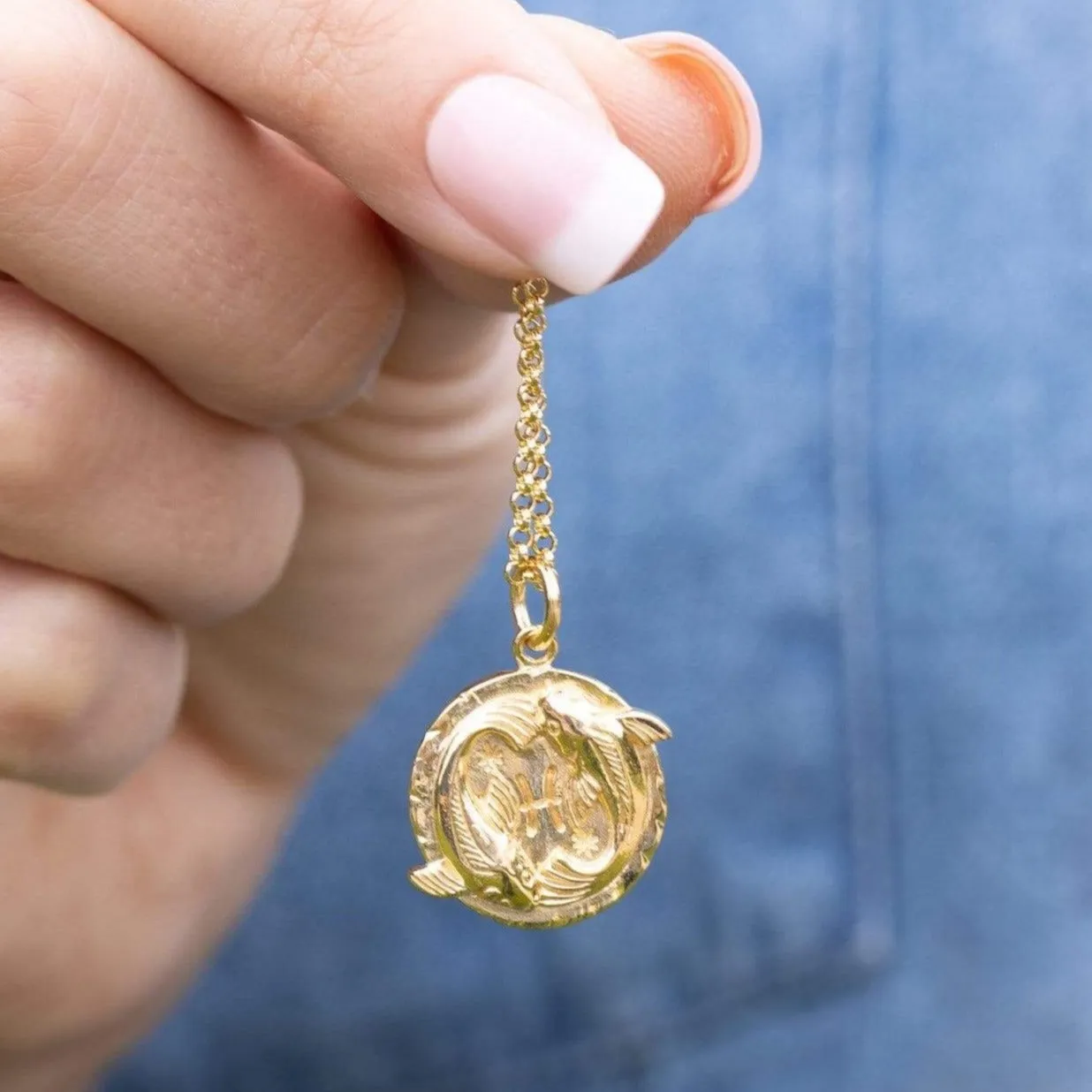 Engraved Gold Pisces Zodiac Charm Necklace sold by Lily Charmed product image thumbnail 4