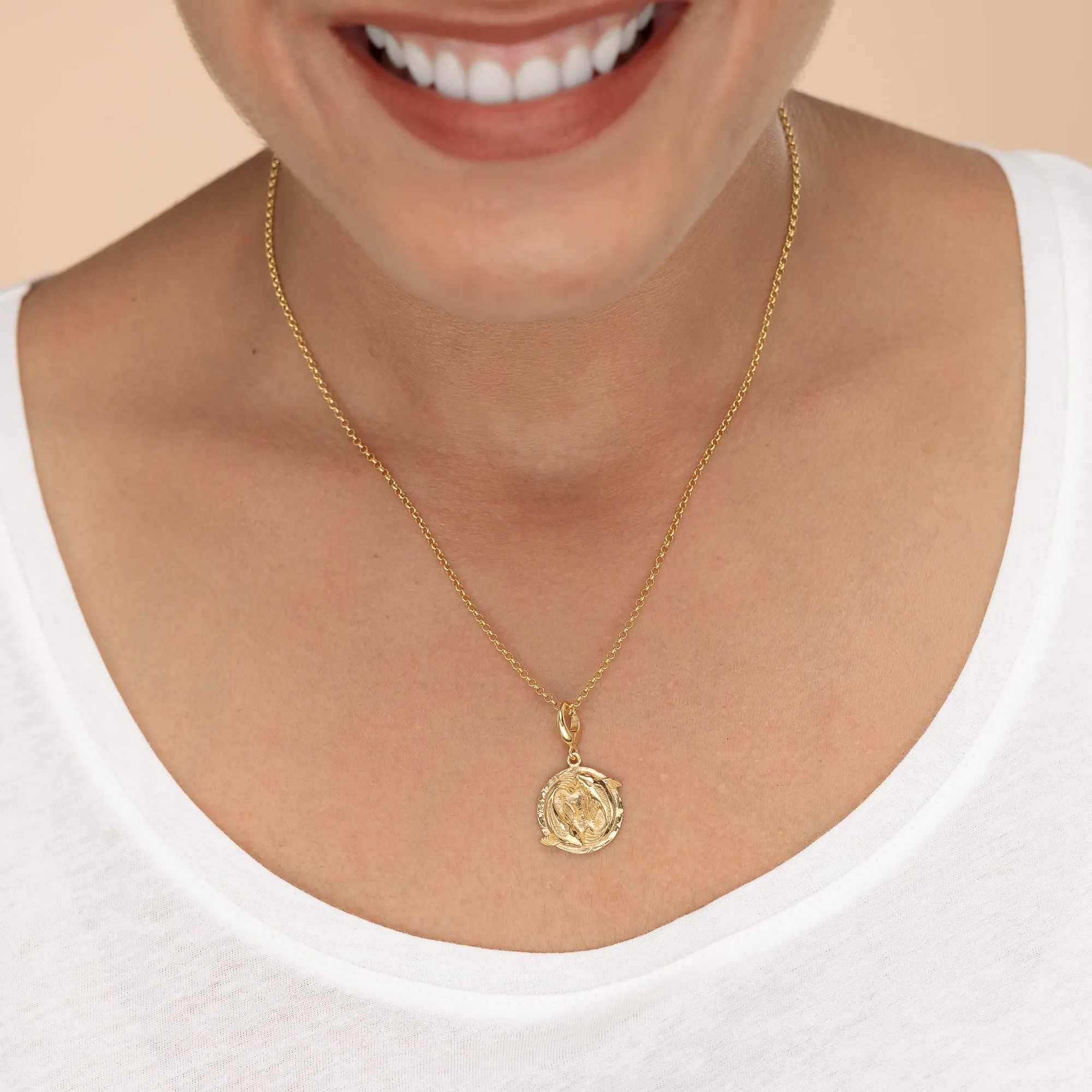 Engraved Gold Pisces Zodiac Charm Necklace sold by Lily Charmed product image thumbnail 3
