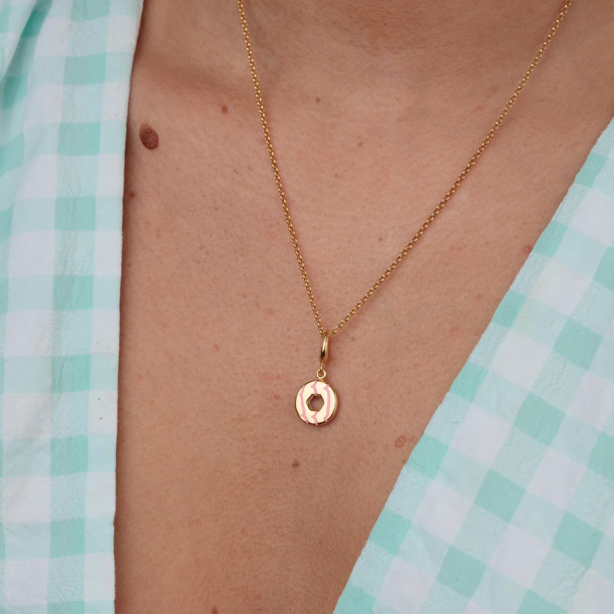 Gold Party Ring Biscuit Charm Necklace with Pink Enamel sold by Lily Charmed product image thumbnail 3