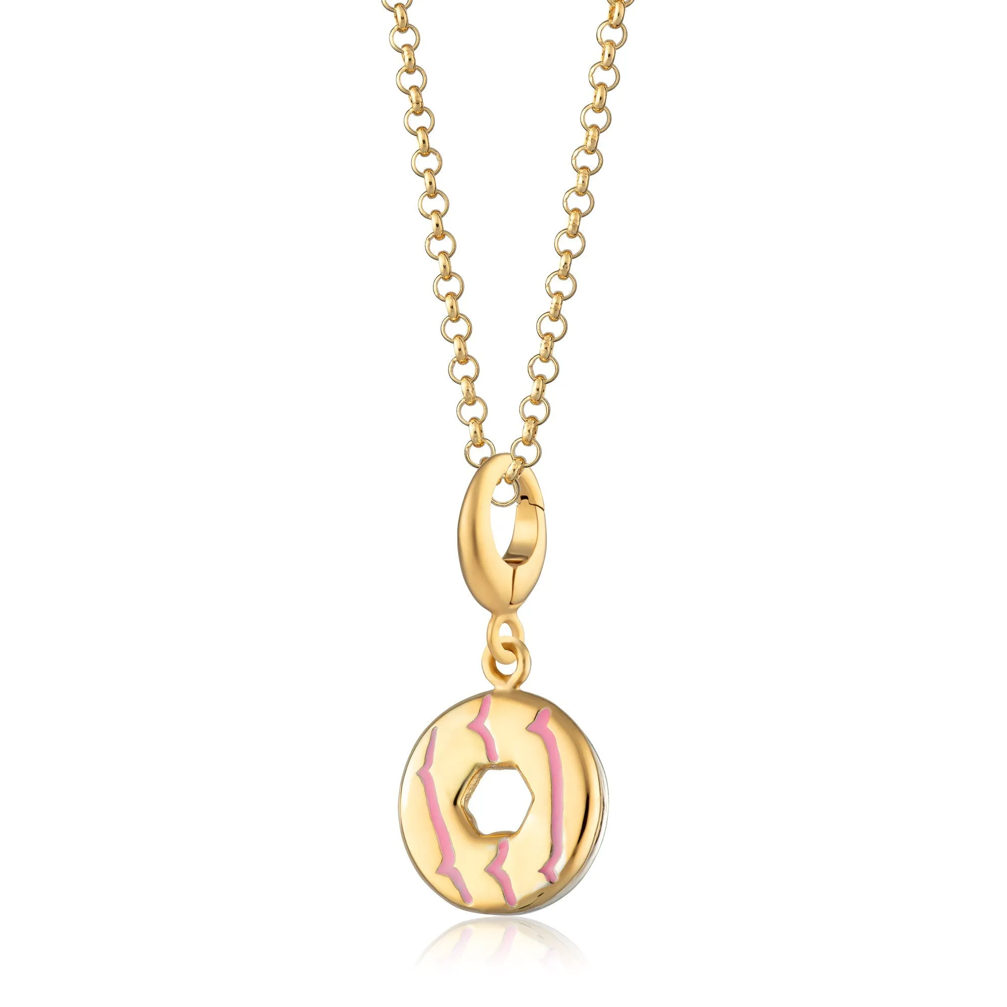 Gold Party Ring Biscuit Charm Necklace with Pink Enamel sold by Lily Charmed