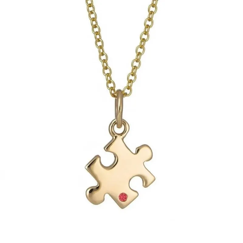 Solid 9 Carat Gold Jigsaw Necklace With Ruby sold by Lily Charmed