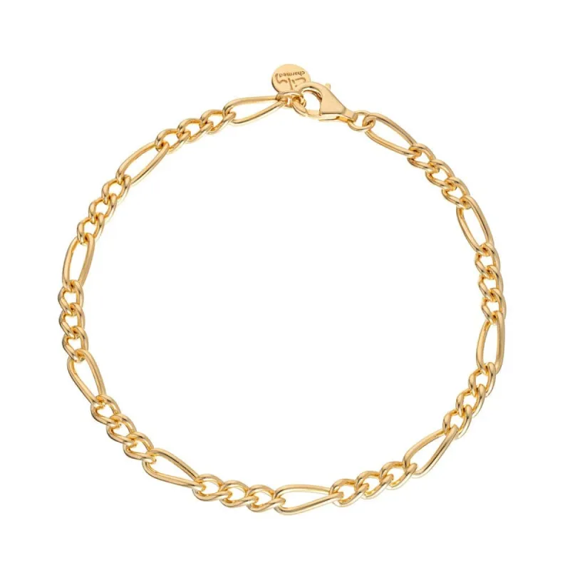 Gold Plated Large Linked Figaro Charm Bracelet sold by Lily Charmed