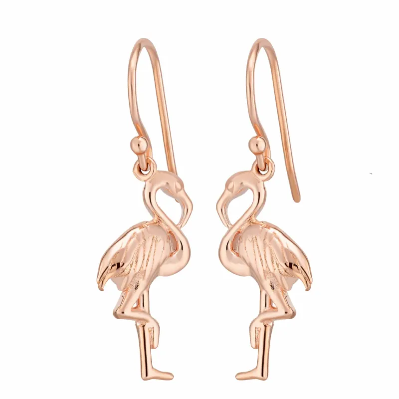 Rose Gold Plated Flamingo Hook Earrings sold by Lily Charmed