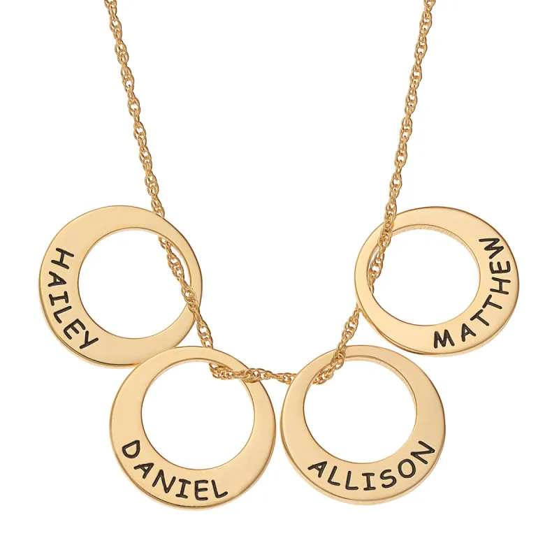 14K Gold over Sterling Engraved Name Open Disc Necklace - 4 Discs sold by Limoges Jewelry