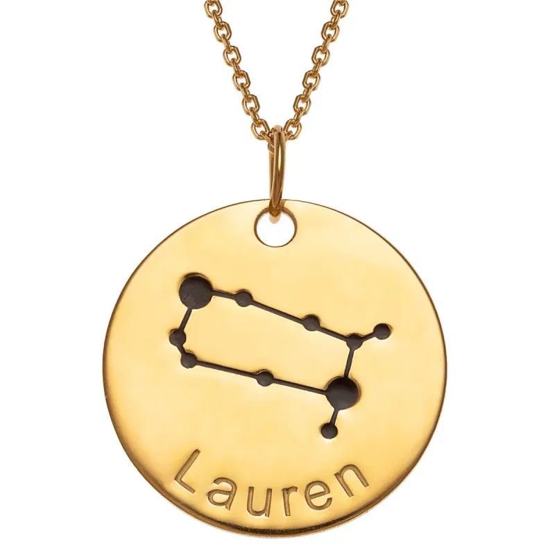 14K Gold over Sterling Engraved Name Zodiac Constellation Necklace sold by Limoges Jewelry