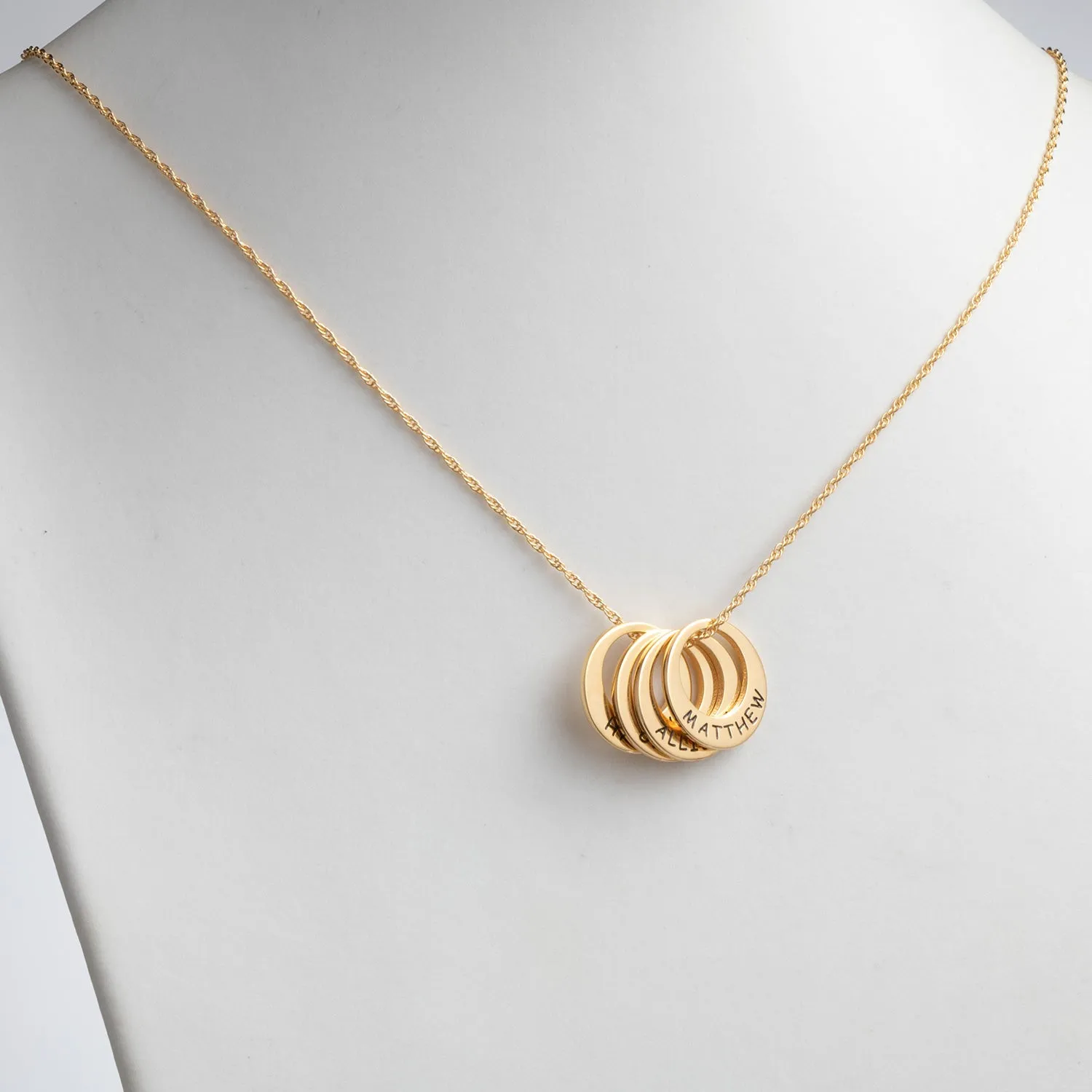 14K Gold over Sterling Engraved Name Open Disc Necklace - 4 Discs sold by Limoges Jewelry product image thumbnail 3