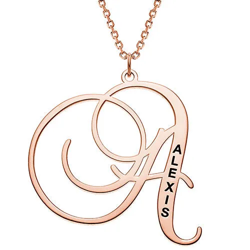 10K Rose Gold Initial With Engraved Name Necklace sold by Limoges Jewelry