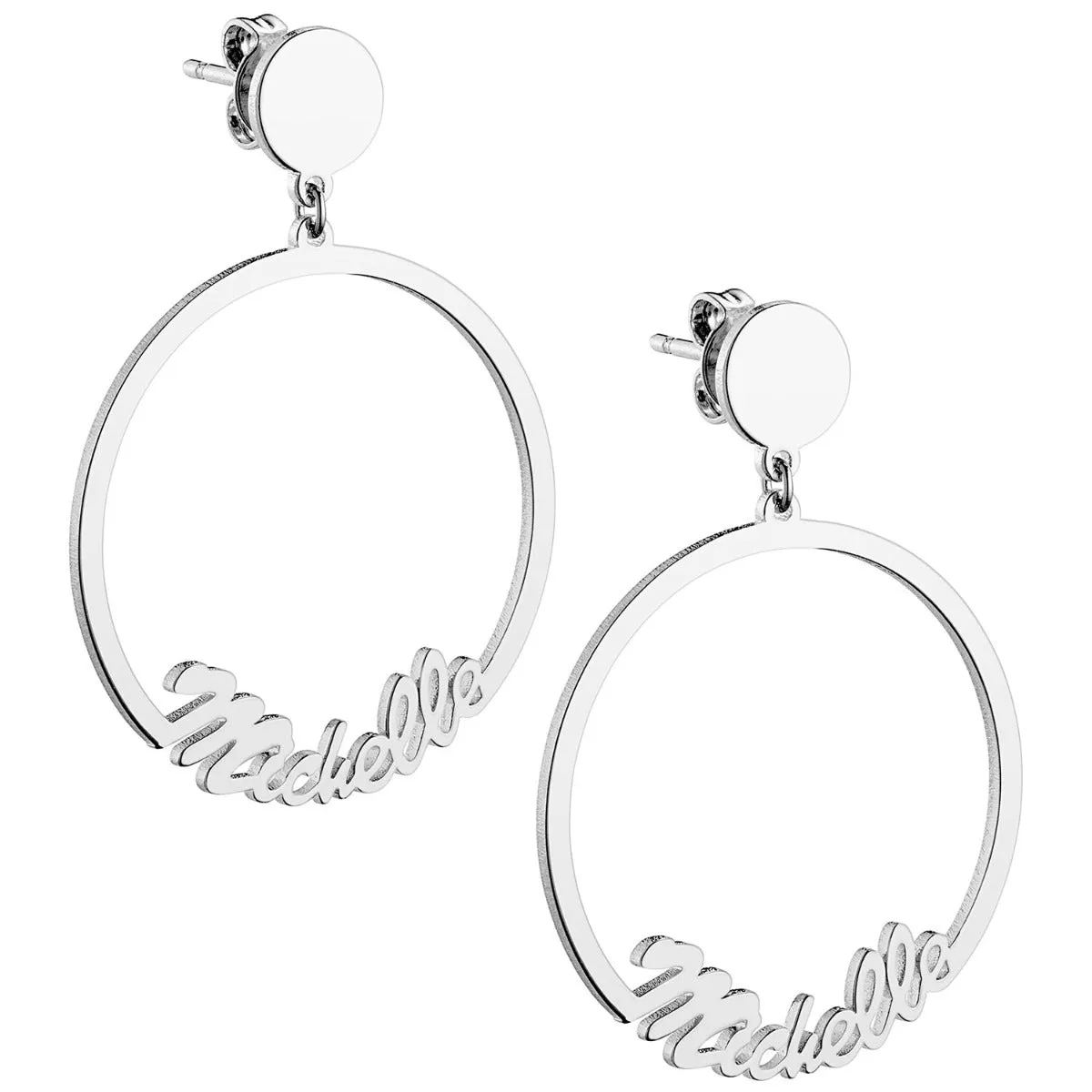 Silver Plated Script Name with Circle Dangle Earrings sold by Limoges Jewelry product image thumbnail 3