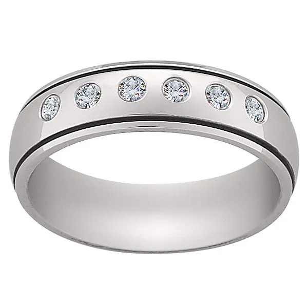 Titanium and CZ Grooved Band Ring sold by Limoges Jewelry