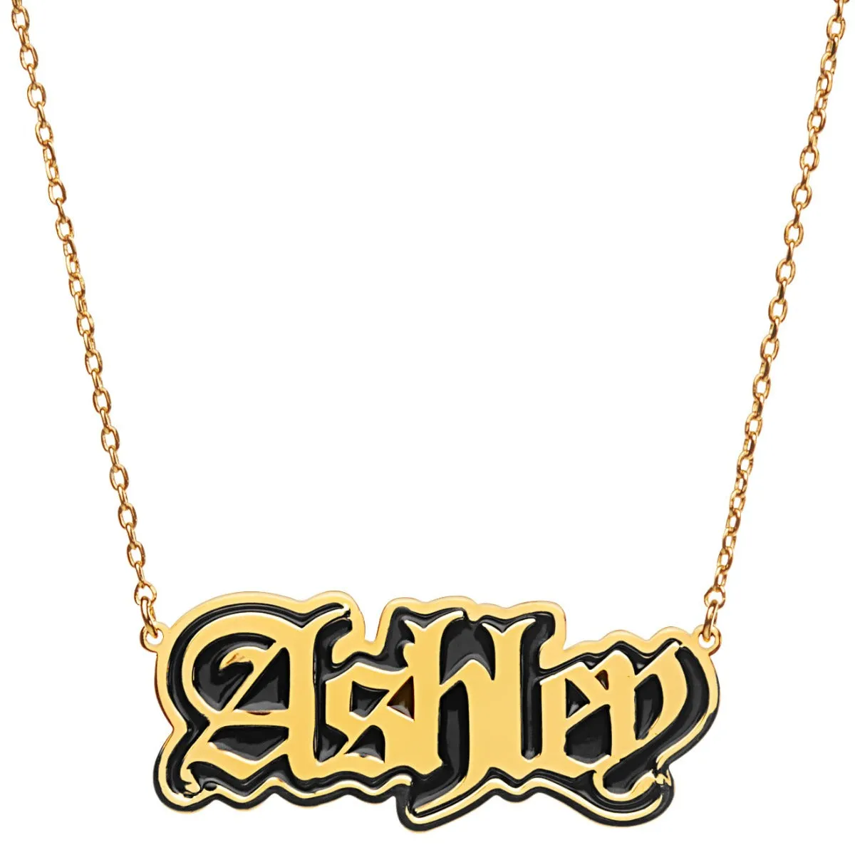 Old English Name Plaque with Black Enamel Necklace sold by Limoges Jewelry product image thumbnail 4