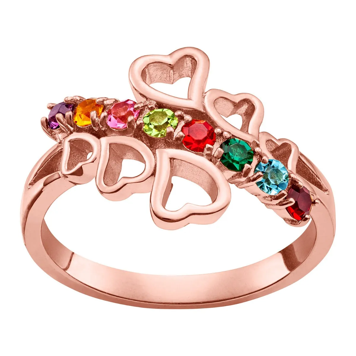 14K Rose Gold Plated Family Birthstone Open Heart Bypass Ring sold by Limoges Jewelry