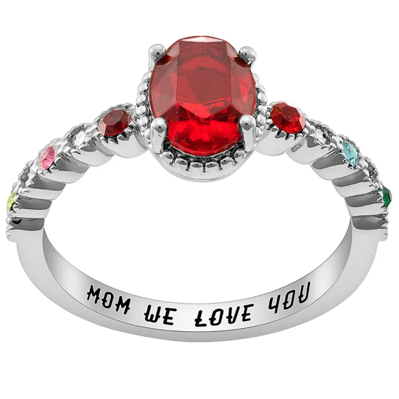 Silver Plated Mother's and Family Oval Birthstone Ring sold by Limoges Jewelry