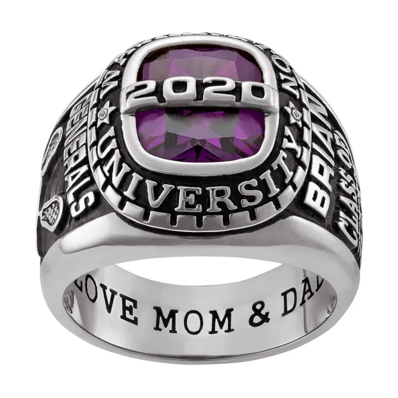 Platinum Plated Sterling Silver Personalized-Top Birthstone Class Ring sold by Limoges Jewelry