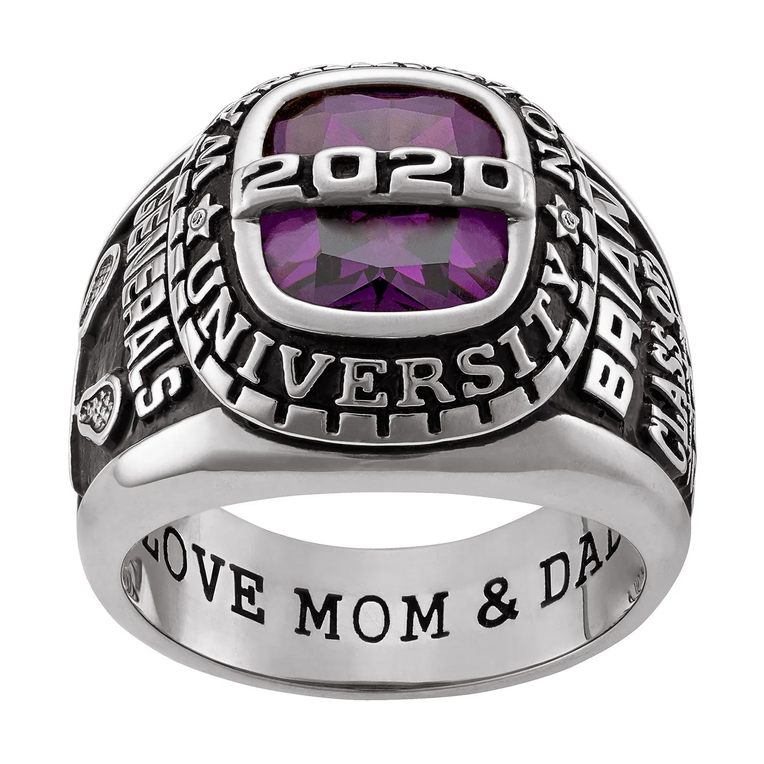 Platinum Plated Sterling Silver Personalized-Top Birthstone Class Ring sold by Limoges Jewelry