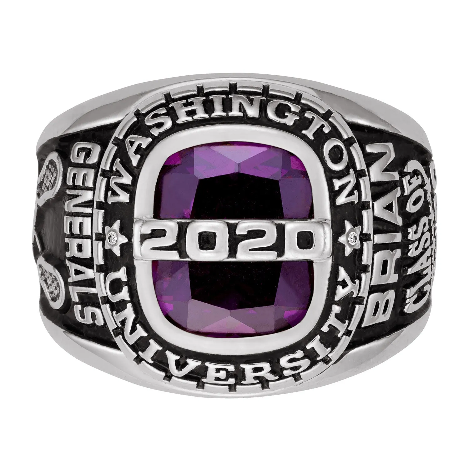 Platinum Plated Sterling Silver Personalized-Top Birthstone Class Ring sold by Limoges Jewelry product image thumbnail 2