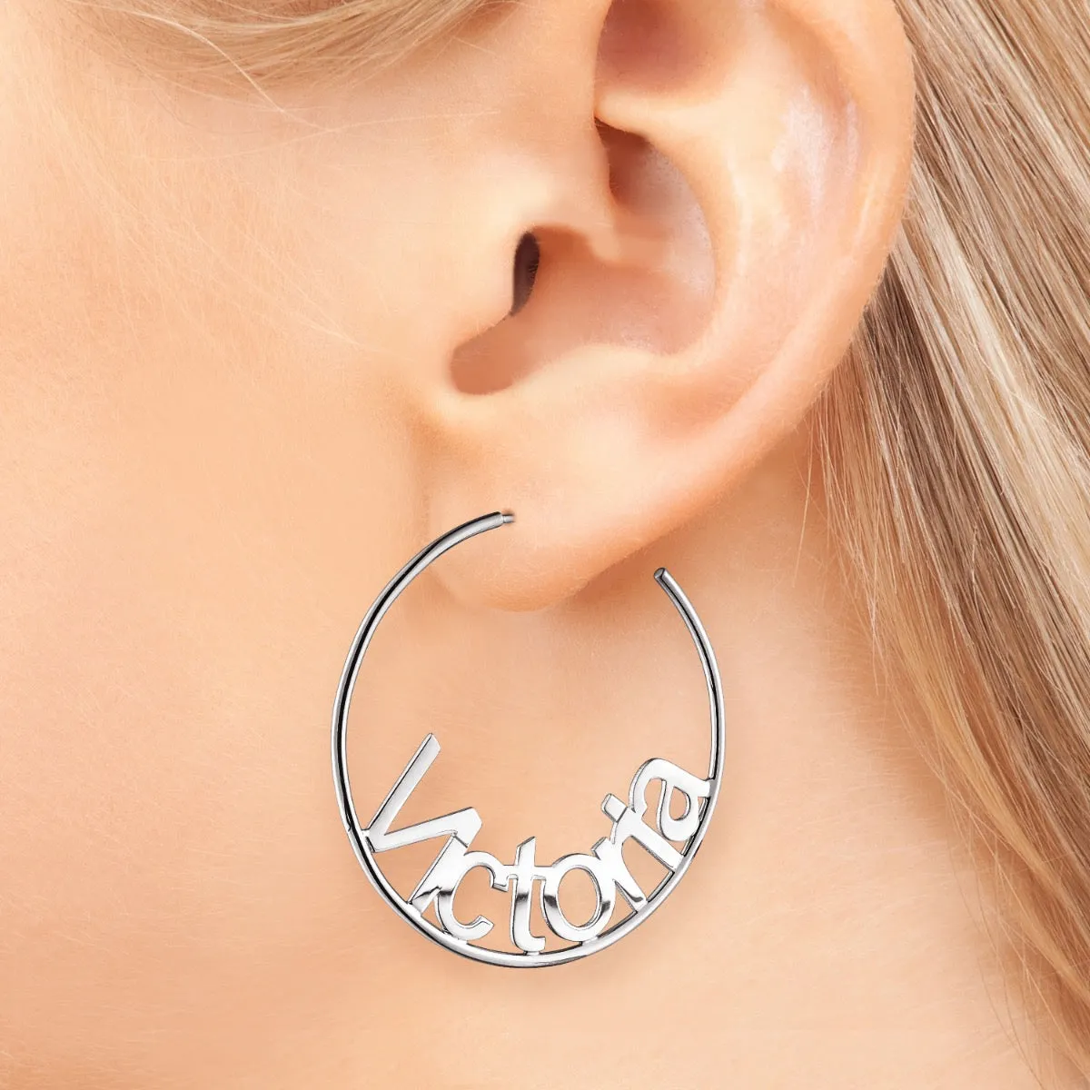 Personalized Sterling Silver Nameplate Large Post Hoop Earrings sold by Limoges Jewelry product image thumbnail 2