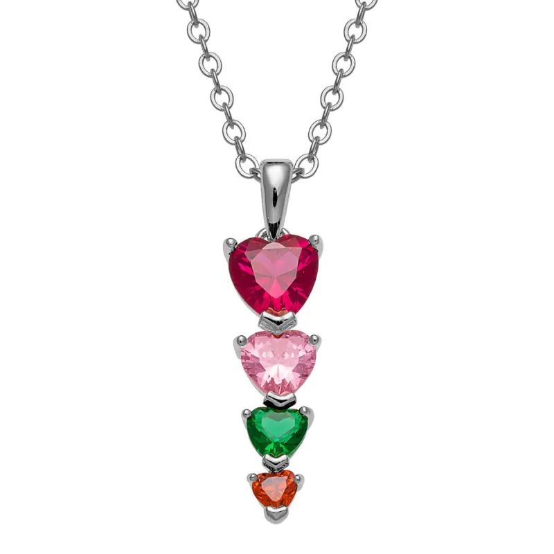 Silver Plated Stacked Heart Family Birthstone Necklace sold by Limoges Jewelry