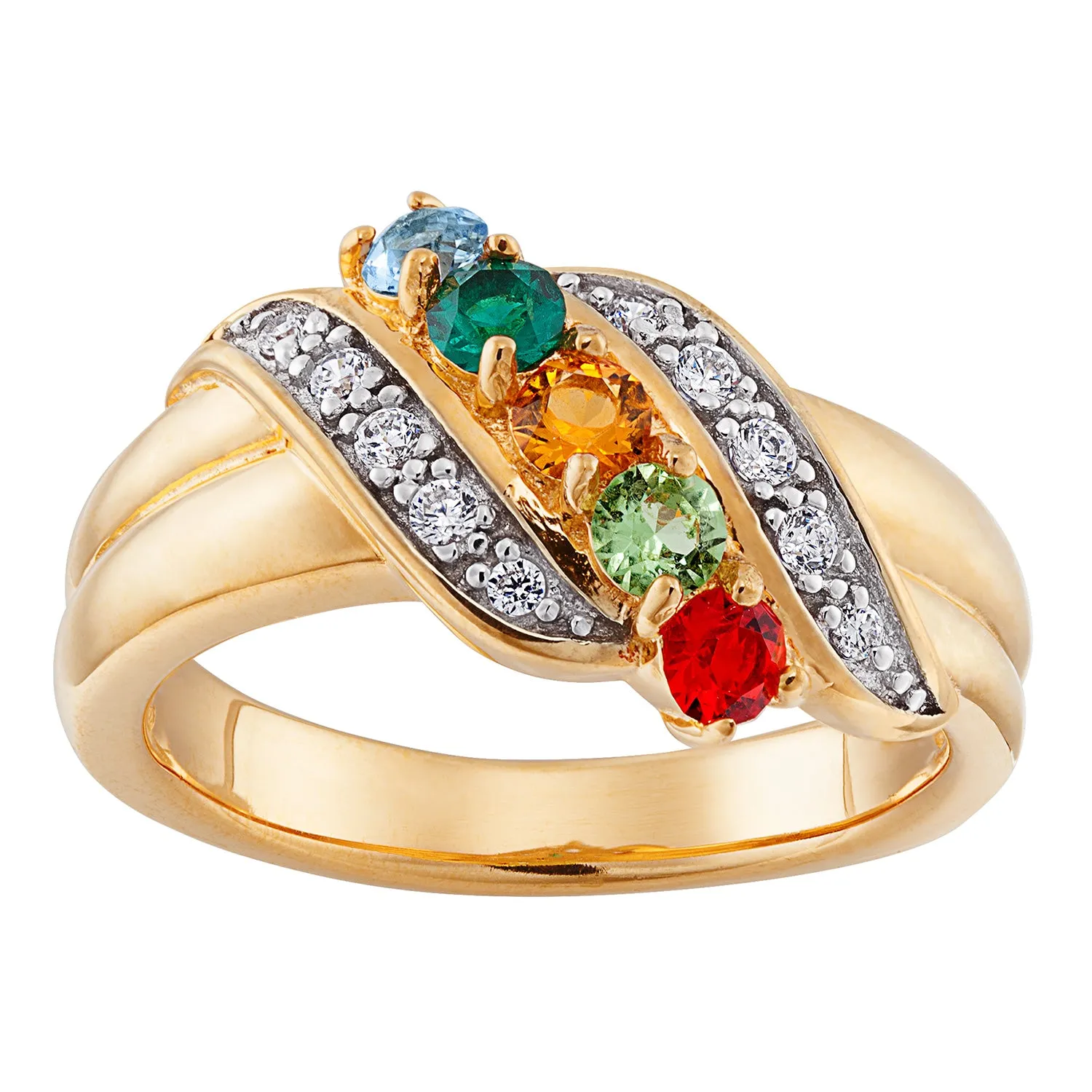 14K Gold over Sterling Family Bypass Birthstone Ring with CZ's sold by Limoges Jewelry
