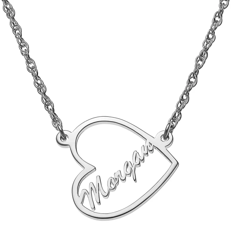 Sterling Silver Petite Open Heart with Name Necklace sold by Limoges Jewelry