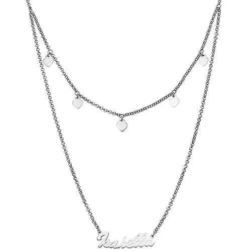 10K White Gold Layered Name Necklace with Heart Charms sold by Limoges Jewelry