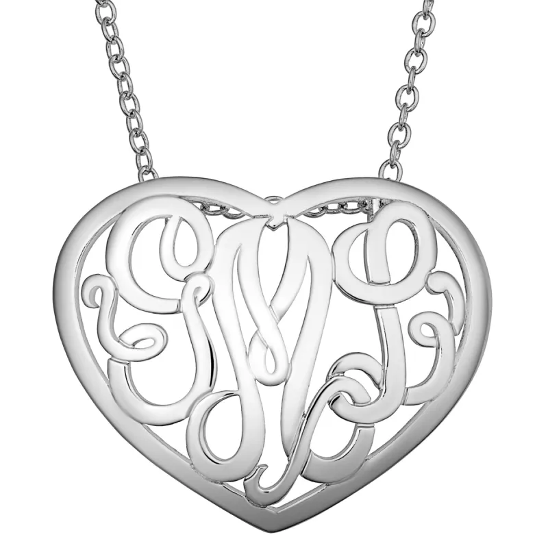 Single Sided 3-D 30x24mm Heart Framed Monogram Pendant sold by Limoges Jewelry