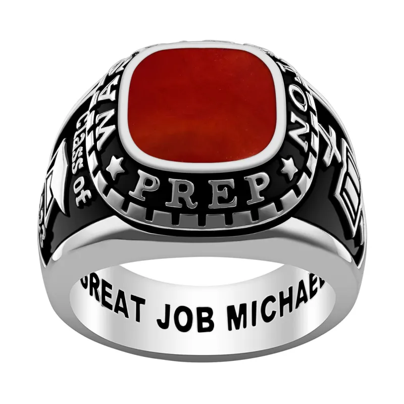 Men's Platinum Plated Sterling Silver Genuine Stone Class Ring sold by Limoges Jewelry