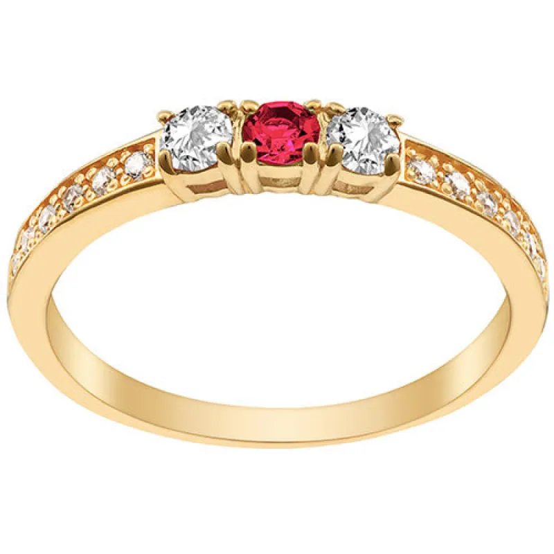14K Gold Plated Simulated Ruby and Clear Crystal 3-Stone Ring sold by Limoges Jewelry