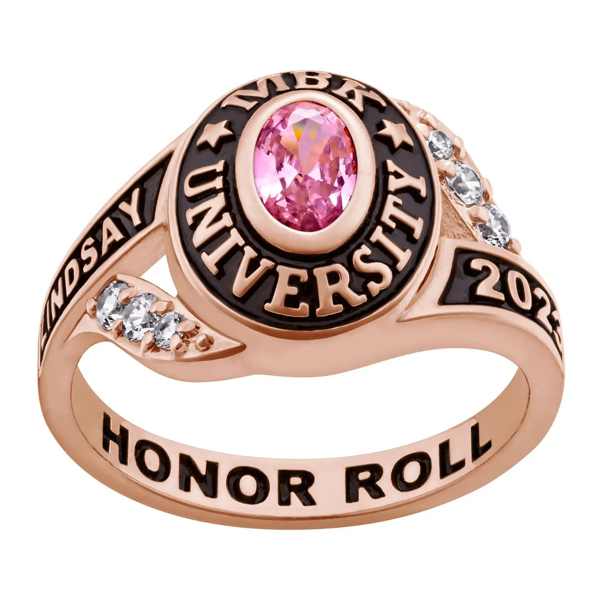 Ladies' 14K Rose Gold over Sterling Birthstone Traditional Class Ring sold by Limoges Jewelry