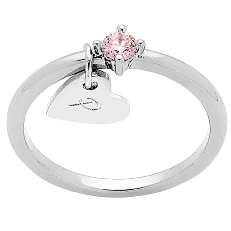 Silver Plated Dainty Heart Charm Ring with Birthstone sold by Limoges Jewelry
