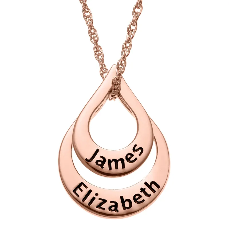 14K Rose Gold over Sterling Nesting Teardrop with Names Necklace - 2 Names sold by Limoges Jewelry
