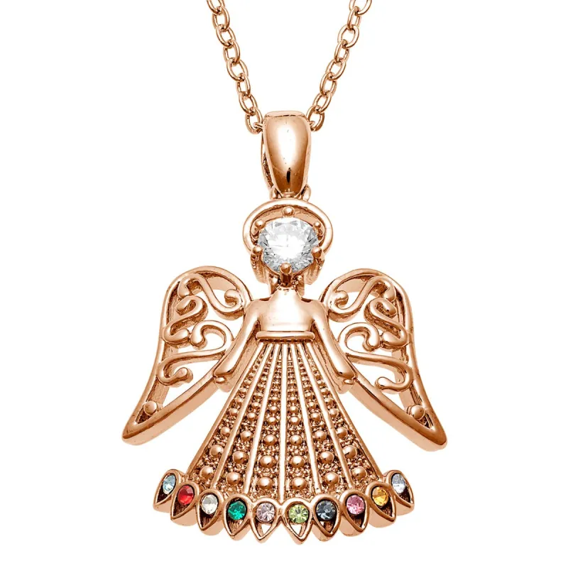 14K Rose Gold Plated Guardian Angel Filigree Birthstone Necklace sold by Limoges Jewelry