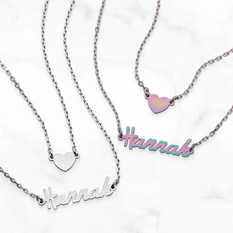 Stainless Steel Mini Name and Heart Layered Double Necklace sold by Limoges Jewelry