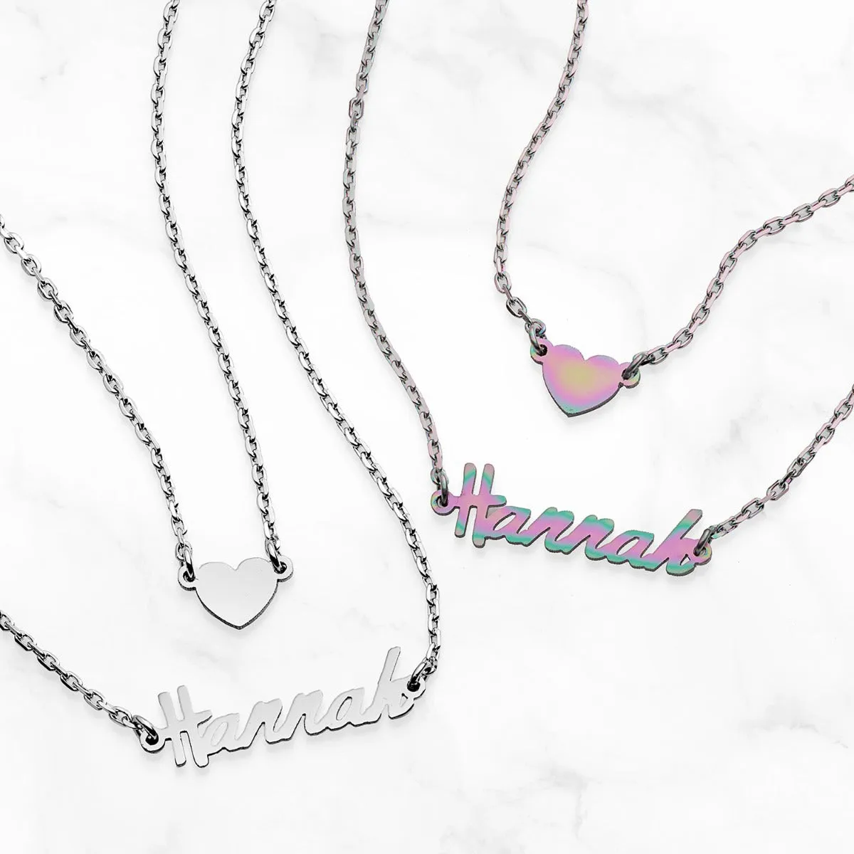 Stainless Steel Mini Name and Heart Layered Double Necklace sold by Limoges Jewelry