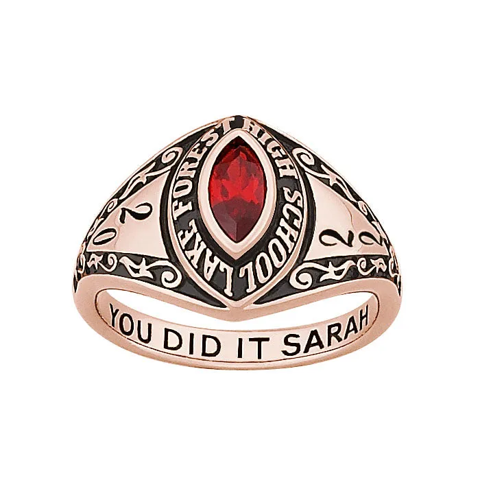 Ladies 14K Rose Gold over Sterling Mid-size Marquise Birthstone Class Ring sold by Limoges Jewelry